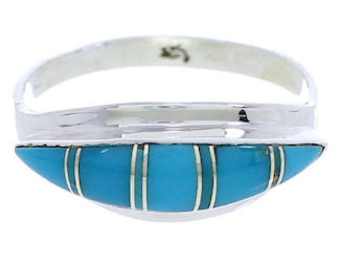 Silver Turquoise Inlay Ring Size 7-3/4 MX22428